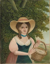 Frau mit einem Korb Eier